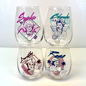 The Golden Girls Retro Miami Stemless Wine Glasses Set of 4, 18 oz, Rare Retired